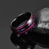 Anéis de casamento 8mm elétrico preto incrustado roxo guitarra cordas abalone cúpula anel de carboneto de tungstênio moda masculina jóias gift312r