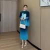 ワークドレスmiyake 2023秋/冬のグラディエントカラースカートセットプラスサイズルーズビーズデザイン女性のためのエレガントな2ピース