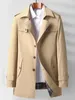 Men's Jackets 2023 Autumn Mid Length Business Fashion Casual Solid Color Versatile Personality Flip Collar Windbreaker Coat