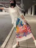 Юбки в корейском стиле, плиссированные, весна-лето 2023, модная женская прямая повседневная длинная юбка с художественным принтом