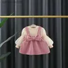 服のセット春の新生児の赤ちゃんの服の衣装セットTシャツ+ボウストラップドレスドレスドレスドレススーツ