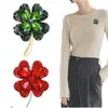 Rhinestone Clover Brosches for Women Green and Red Color Pin Peace and Health Plant Jewelry GC2489