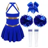 Cheerleading Enfants Filles Cheerleading Uniforme Tenues De Danse Lettre Imprimer Robe De Danse 1 Pc Bowknot Chapeaux 2 Pcs Fleurs À La Main Rayé Tube Chaussettes 231201