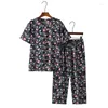 Women's Sleepwear XL-6XL Large Size Night Suit For Mother&Grandma Pijamas Summer Short Sleeve Pyjama Femme Printing Cardigan Home Clothes