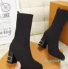 autumn winter socks heeled heel boots fashion sexy Knitted elastic boot designer Alphabetic women shoes lady Metal Letter Thick high heels Lar