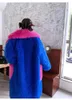 Kadın kürk sahte moda mavi ceket ekofri dostu gevşek kapüşonlu bireysel uzun ceket kış giyim 231202
