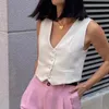 Women's Vest's Vest Blazers Jacket Coat Sleeveless Cropped Top Sexy Pink Summer traf Tank Solid With Button Woman Outwear ins 231201