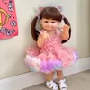 Dolls NPK 55 cm Reborn Toddler Doll z różową sukienką Pełne ciało miękki silikonowy Raya refelike dotknij wysokiej jakości prezenty 231202