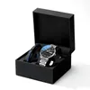 Relógios de pulso homens relógios automático data display impermeável banda de aço boutique espiral coroa luxo moda negócios quartzo