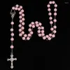 Anhänger Halsketten 8mm Rosenkranz Katholische Halskette Dame Schmuck Kreuz Rosa Halloween Geschenk Mädchen
