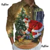 Polo da uomo Polo natalizie Polo stampata 3d con Babbo Natale per uomo T-shirt a maniche lunghe autunno casual Top vintage Abbigliamento da uomo 231202
