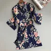 Mulheres sleepwear elegante quimono robe roupão mulheres noiva casamento outono impressão cetim camisola robes feminino casual casa vestidos