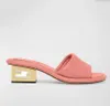 2024 Luxury Leather mules slide sandal heel Baguette slides gold Sculptural metal heels wedge low-heel Comfort wide shoes slip on Elegant Walking 35-43Box
