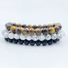 Bracelet de perles en pierre naturelle pour hommes, 3 pièces, œil de tigre, à la mode, corde élastique en cristal de 8MM, en Agate, 2023