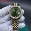 Caixa em ouro amarelo de dois tons, moldura de diamantes de 36 mm, mostrador verde romano, relógio com pulseira Jubileu