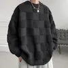 Erkek Sweaters Erkekler Büyük Sonbahar Kış Gevşek Stil Havlu Kontrol Tasarım Moda O boyun yakalı Sokak Giyim Örme Külot Erkek