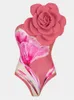 Damen-Bademode, rosa, One-Shoulder-Rüschendruck, Blumen-Badeanzug-Set, vertuschen, einteilig, Mikro-Monokini, sexy, für Mädchen, Sommer, Strand