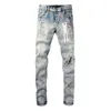 Jeans viola da uomo Jeans firmati Moda motociclisti strappati invecchiati Pantaloni cargo in denim da donna per uomo Pantaloni neri PU9050