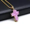 Pendant Necklaces Natural Semi Precious Stone Cross Shaped Crystal Cluster Necklace P;endant Metal Chain Jewelry Gift