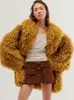 Kadınlar Kürk Sonbahar Kış Kış Sivan Kabarık Ceket Bayanlar İçin Zarif Kürklü Dönüş Yaka Uzun Kollu Kadınlar Moda High Street Palto