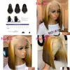 Perruques de cheveux humains Hd dentelle frontale perruque droite Bob Ombre Blonde 613 avant courte livraison produits Remy vierge Dhqgq