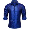 Men's Dress Shirts Dark Green Luxury Designer Silk Shirt Long Sleeve Wedding Prom Men Button Down Collar Blouse Clothing