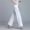 Frauen Hosen Klassische Chiffon Hohe Taille Breite Bein Büro Dame Lose Dünne Schwarze Hose Formale Chic Pantalones De Mujer cintura Alt