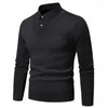 Pulls pour hommes Pull à manches longues pour hommes Pull élégant bouton de revers rayé Slim Fit doux chaud pull tricoté pour les affaires d'automne/hiver