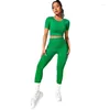 Ensembles actifs Été vert Yoga ensemble femmes entraînement sport à manches courtes haut court taille haute Gym Scrunch Leggings Fitness Push Up pantalon