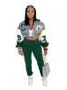 Plus Size Kleider Afrikanische Kleidung 2-teiliges Set Bomberjacke und Hosenanzüge Modedruck Patchwork Lässiger sportlicher Trainingsanzug 231201