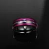 Anéis de casamento 8mm elétrico preto incrustado roxo guitarra cordas abalone cúpula anel de carboneto de tungstênio moda masculina jóias gift312r