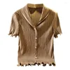 Women's Blouses Miyake Original Summer Pleat Fashion Suit Collar Wooden Ear Short-sleeved Shirt Thin Tops Jacket Female Plus Size Women