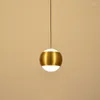 Pendant Lamps Golden Simple Led Lamp Modern Creative Ball Shape Adjustable Lifting Aluminum Lighting Fixtures Bedroom Bedside Hanglamp