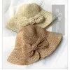 Wide Brim Hats Bucket Hats Handmade 100%Raffia Bow Sun Hat Wide Brim Floppy Summer Hats For Women Beach Panama Straw Dome Bucket Hat Femme Shade Hat 231201