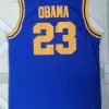 Nikivip #23 Barack Punahou Forması Ucuz Obama Beyaz Mavi Kolej Gömlekleri ED Memur Baskı Basketbol Formaları