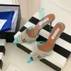 Aquazzura Cross Rhinestone utsmyckade sandaler PVC Slingbacks Pumpar Höga klackar Skor 100mm Spole Women Luxurys Designers Dress Shoe Ankel Fashion Factory Factory