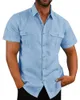 Men's Casual Shirts Cross Border European And American Shirt Double Pocket Cotton Linen Short Sleeved Vacation 7 Colors