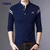 Polos masculinos Yesmola Homens Manga Longa Primavera Outono Sólida Camiseta Masculina Roupas Mandarim Collar T-shirts Tops Polo Camiseta para Homens 231202