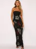 Basic Casual Dresse Strapless Print Kant Vent Backless Mouwloos Split Slanke Lange Jurken Zomer Mode Sexy Nachtclub Jurk 231201