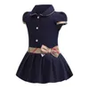 spring and summer new girls' short-sleeved dress Pearl cotton color contrast check bow small and medium-sized children's skirt