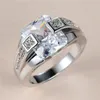 Male femelle mâle blanc cristal stone anneau de pierre argenté anneau de mariage anneau de mariage classique carré zircon anneaux de fiançailles pour femmes hommes275x