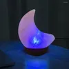 Nachtlichten USB Lichte maanvorm Kleur Verandering Verlichting Decoratieve LED Faux Crystal Salt Lamp met houten basis voor thuis