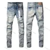 Purple Designer Mens Jeans High Street Jeans Mens Embrodery Pants Womens Oversize Ripped Patch Hole Denim Straight Fashion Streetwear Slim
