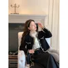 Kurtki damskie Mexzt Vintage Jackets Women Black Tweed Cropped Płaszcz Koreański elegancki zagęszczony pojedynczy piersi Blazer Casual Short Oreshing Tops 231201