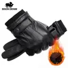 Gants de sport BISON DENIM Hommes Véritable Cuir de Mouton Automne Hiver Chaud Écran Tactile Doigt Complet Noir Haute Qualité S019 231202