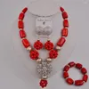 Halsbandörhängen Set Fashion Orange Nigerian Coral Beads African Wedding Jewelry for Women 12-K-03