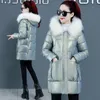 Bright wash free down cotton jacket for women fashionable slim fit with fur collar loose thickened warm cotton jacket in winter