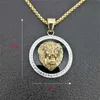Hip Hop Charm Iced Out Bling Golden Lion Head Pendants Necklaces Male Gold Color Stainless Steel Chain Rock Jewelry Gift For Men H235k