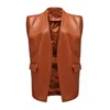 Women's Vests Faux Leather Vest Coats Women Lapel Sleeveless Drape Open Front Pu Cardigan 2023 Autumn Fashion Thin Coat For Woman Pockets