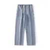 Pantaloni da uomo Moda Uomo Coreano Casual Jeans larghi Lace Up Elastico in vita Dritto 2023 Harajuku Oversize Pantaloni in denim Maschile Streetwear